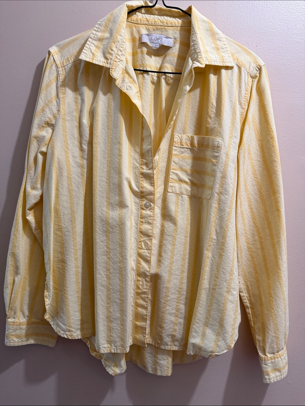 LOFT Yellow and White Striped Button-Down Shirt